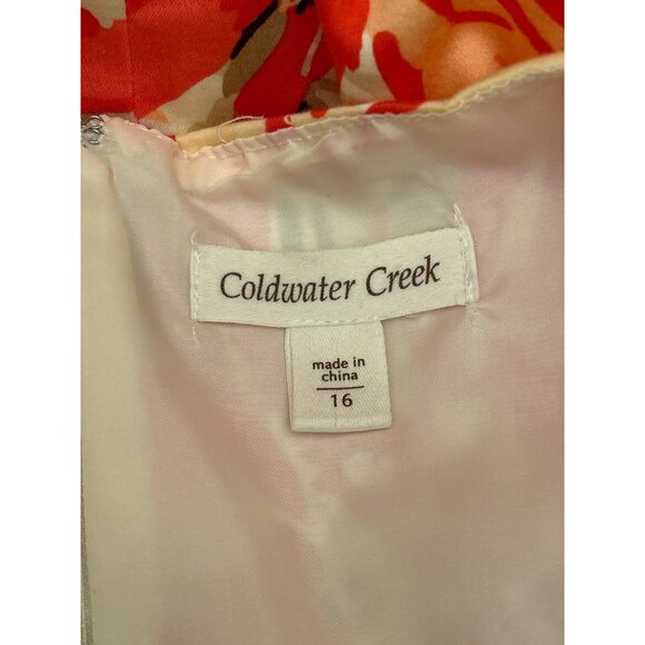 Coldwater Creek Red & Beige Floral Sleeveless Dress Size 16 Elegant A-Line Style - Picture 5 of 7